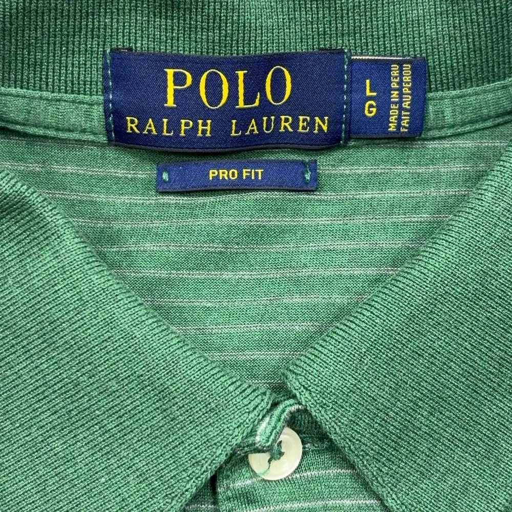 Polo Ralph Lauren Polo Shirt Mens Large Green Striped Pro Fit Pima Cotton Pony